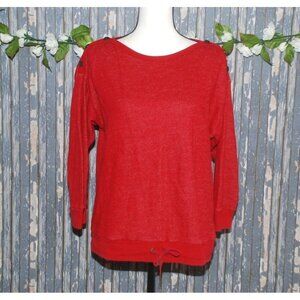 Ralph Lauren Ladies L Red Lightweight Sweatshirt Top 3/4 Sleeve Popover Casual